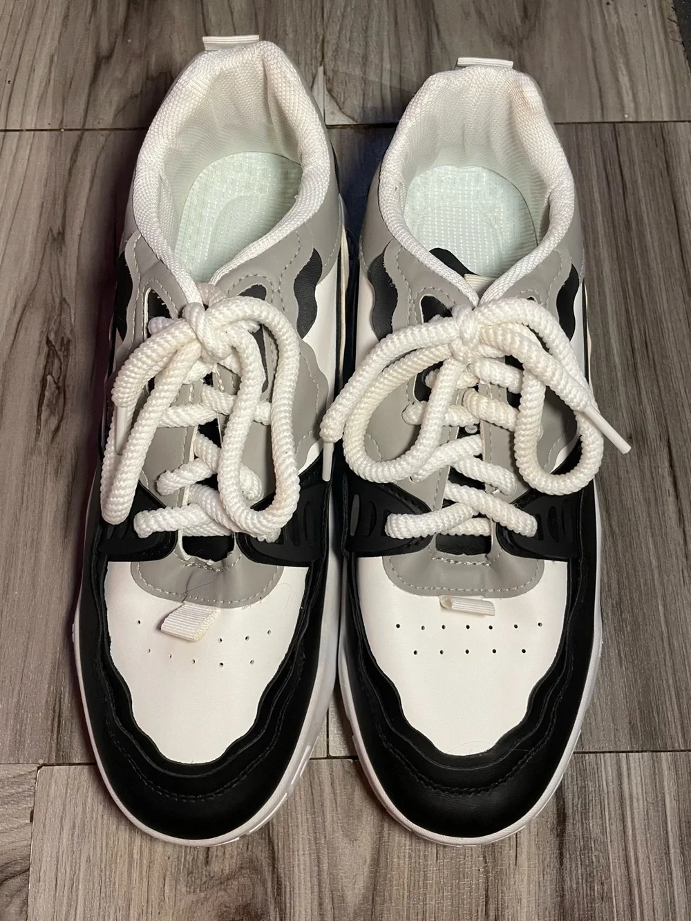 Trendy Chunky Colorblock Skate Shoes Platform Sneakers Black/White/Grey